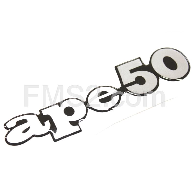 Targhetta scritta APE 50 modello restyling in rilievo resinata per Piaggio Ape 50 varie versioni, ricambio 566478