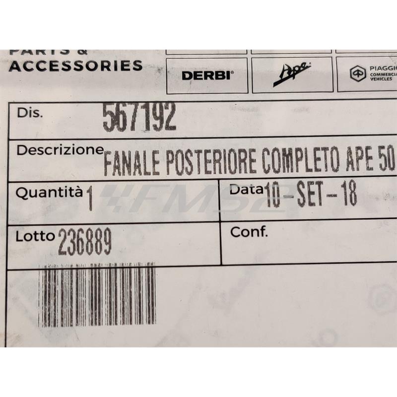 Fanale posteriore destro completo ape 50, ricambio 567192