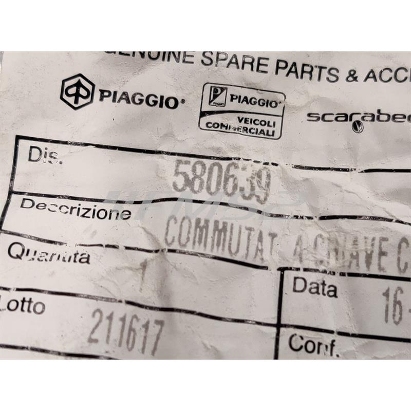 Commutatore elettrico con attacco spina a 4 pin per scooter e maxi scooter Piaggio e Gilera, ricambio 580639