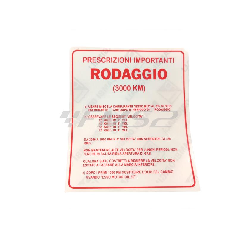 Etichetta norme di rodaggio 4 marce (Piaggio Gilera), ricambio 610278M