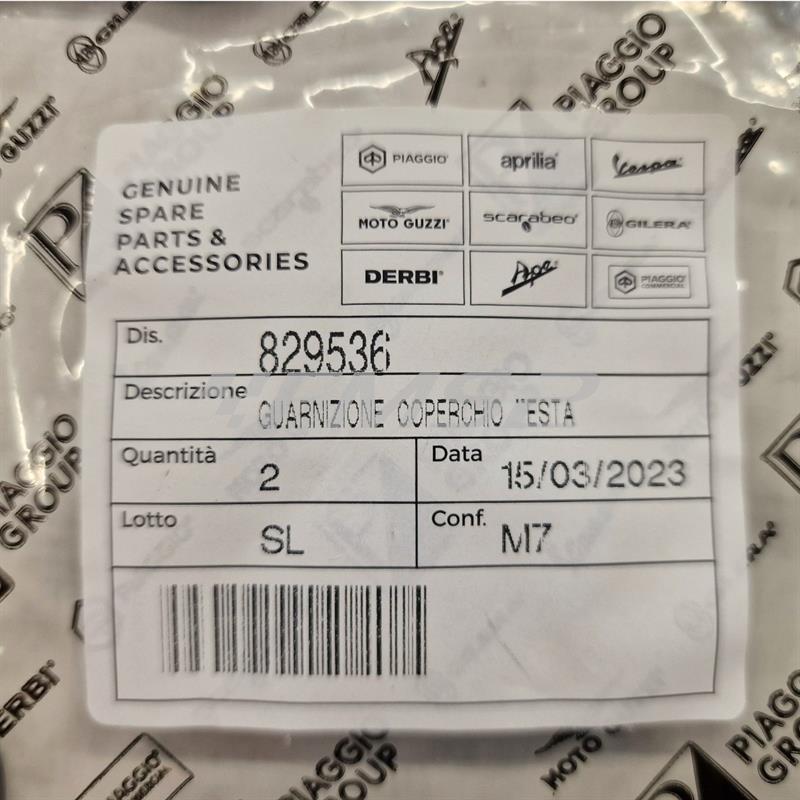 Guarnizione coperchio testa originale Piaggio in gomma nera per motori maxi scooter con motore Piaggio 125, 150, 180, 200, 250, 300 cc 4 tempi , ricambio 829536