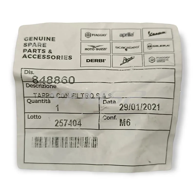 848860 Tappo con filtro s.a.s. filtro aria secondario (Piaggio Gilera)