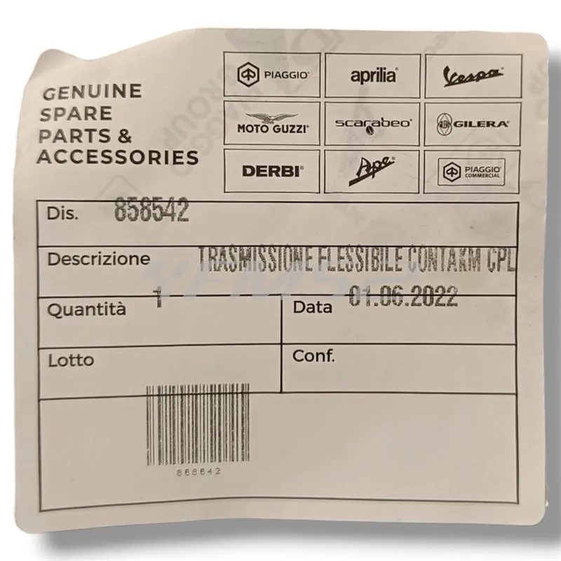 Trasmissione flessibile contakm cpl, ricambio 858542 typhoon 50 originale piaggio