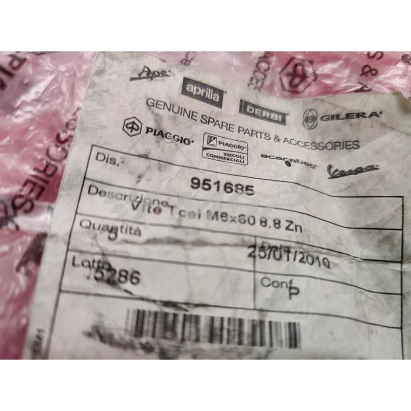 951685 Vite testa cilindrica esagonale incassato M6 x 60 classe 8.8 z (Piaggio Gilera)