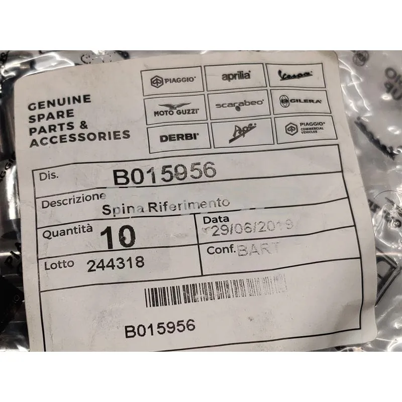 Spina grano riferimento motore Piaggio scooter con diametro 9,5 mm e lunghezza 15 mm, ricambio B015956