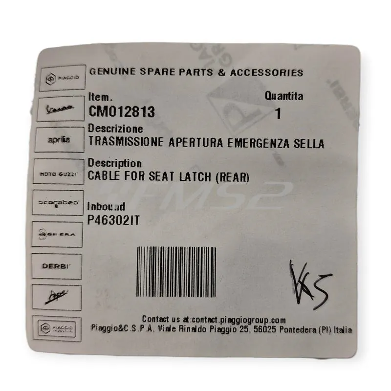 CM012813 Trasmissione apertura emergenza sella Piaggio Vespa GTS/GTV 125-310cc 4T - Ricambio originale
