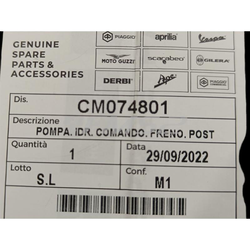 Pompa freno posteriore sinistra a comando idraulico completa di leva in alluminio cromata per scooter NRG Power 50 e maxi scooter Vespa GT, GTS e Super 125, 250 e 300 cc, ricambio CM074801