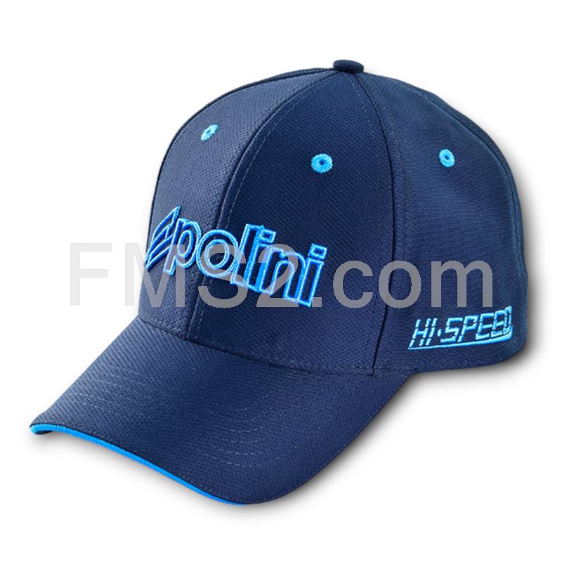 Cappellino con becca Polini Evo 2 in tessuto blu con ricami di colore azzurro, ricambio 0982632