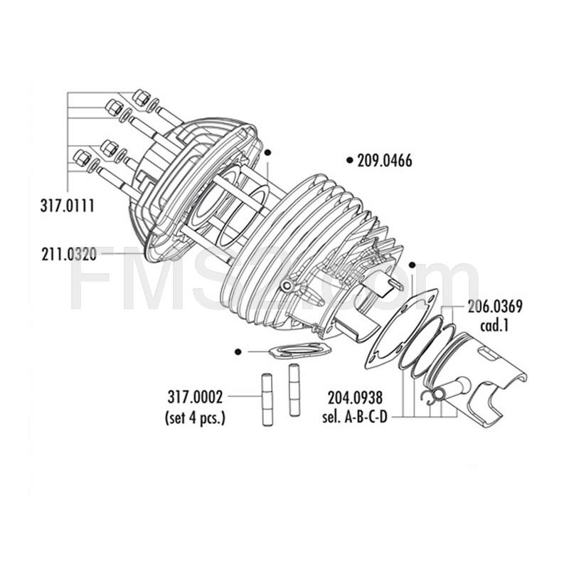 Motore gruppo termico kit Vespa 125 Primavera ET3 diametro 57 evolution (Polini), ricambio 1400211