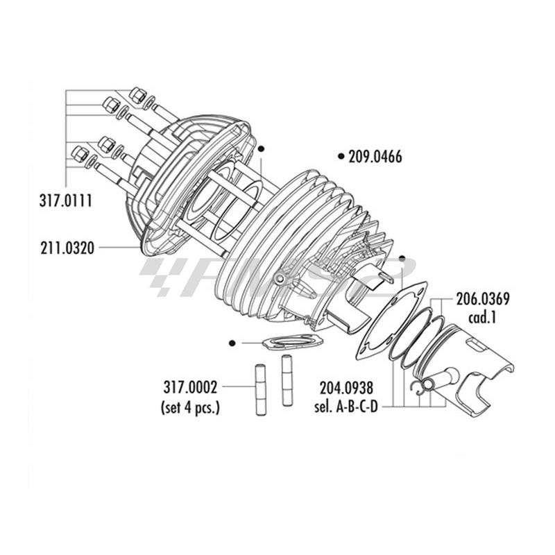 Motore gruppo termico kit Vespa 125 Primavera ET3 diametro 57 evolution (Polini), ricambio 1400211