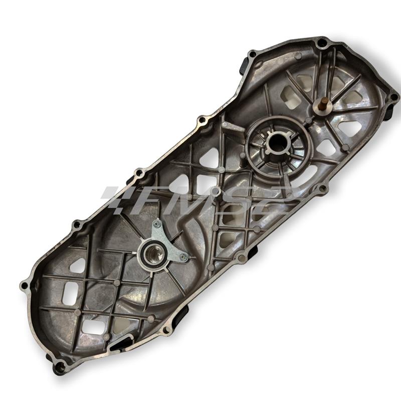 Coperchio carter trasmissione messa in moto Polini modello Evolution di colore nero e super intagliato scooter con motore Minarelli orizzontale braccio lungo aria e liquido, ricambio 1700306