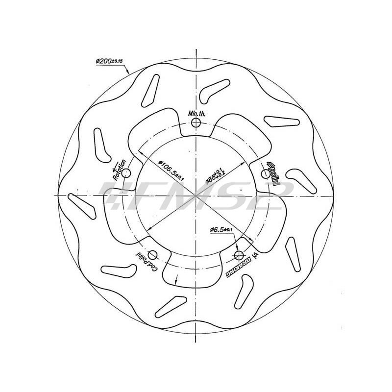 Disco freno Polini brake disk con profilo a margherita  (Braking) per scooter Piaggio e Gilera 50 con diametro 200 mm, ricambio 1750016