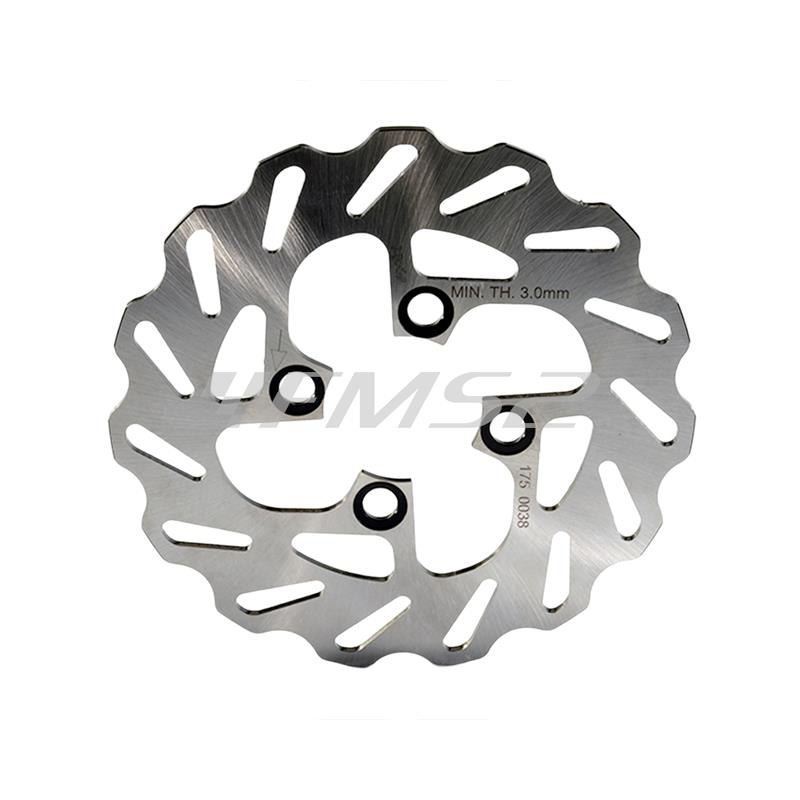Disco freno Polini in acciaio con profilo wawe a margherita con diametro 180 mm e fissaggio a 4 fori per scooter Mbk Booster spirit 50 e Yamaha Bw's prodotti dal 1999 fino al 2016, ricambio 1750038