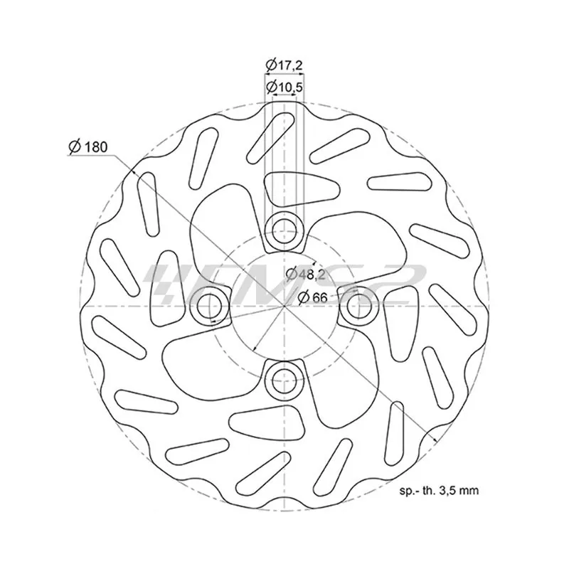 Disco freno Polini in acciaio con profilo wawe a margherita con diametro 180 mm e fissaggio a 4 fori per scooter Mbk Booster spirit 50 e Yamaha Bw's prodotti dal 1999 fino al 2016, ricambio 1750038