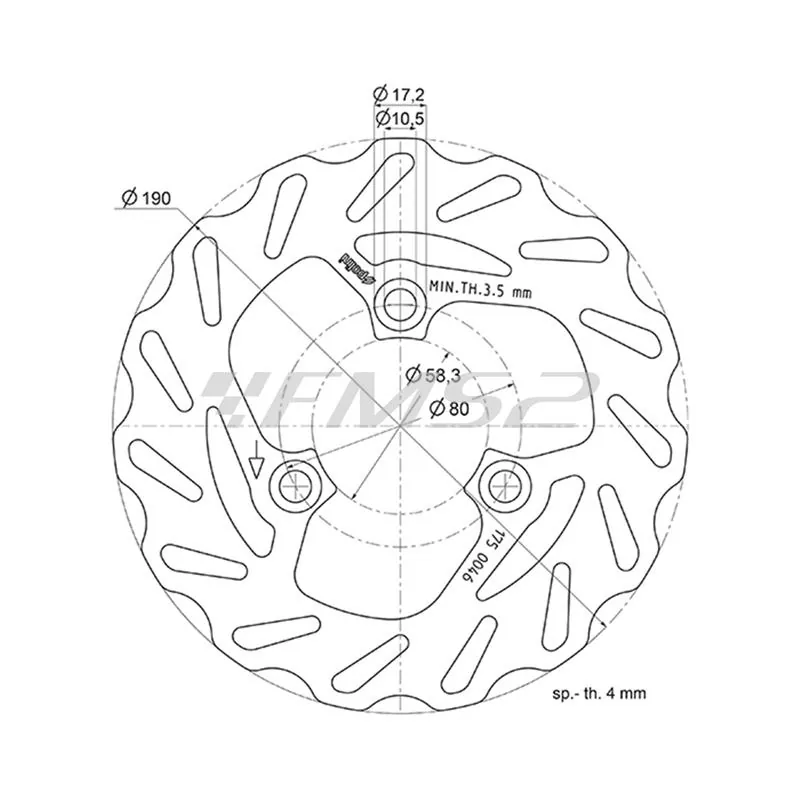 Disco freno Polini per scooter Yamaha aerox 50 cc e Mbk nitro -   con diametro da 190 mm e profilo wawe, ricambio 1750046