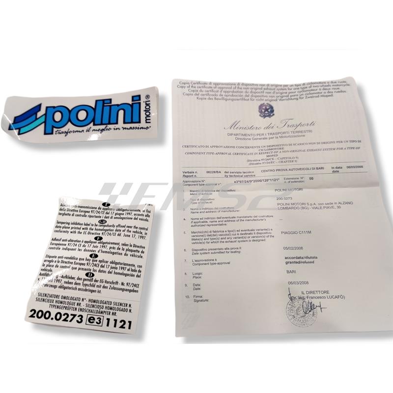 Marmitta Polini modello scooter team 4 omologata per scooter Piaggio zip sp 50 e applicabile a tutti gli scooter con motore Piaggio raffreddati ad aria e liquido, ricambio 2000407