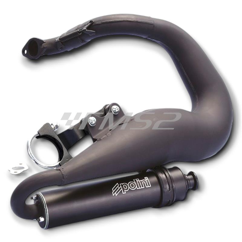 Marmitta Polini For Race verniciata nero opaco specifica per gruppi termici elaborati 130 cc montati sulle Piaggio Vespa 125 small frame con cilindro corsa lunga, ricambio 2000424