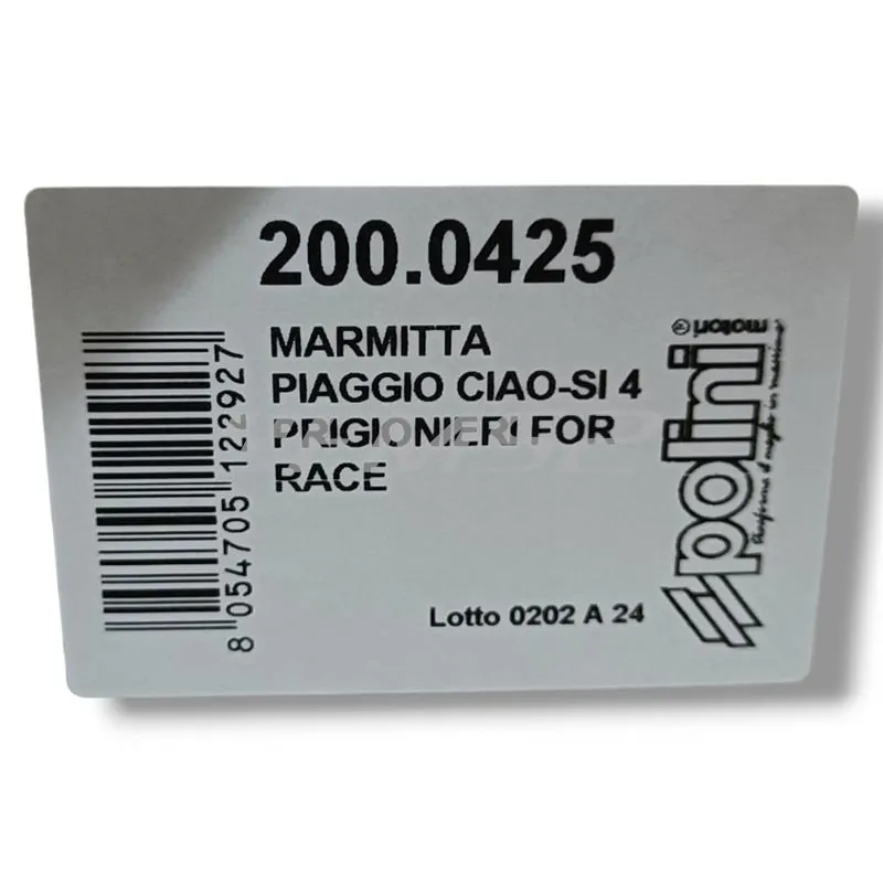 200.0425 Marmitta Polini For Race specifica per cilindro big bore a 4 prigionieri montato sui ciclomotori Piaggio Ciao, Si, Bravo, Grillo, SuperBravo, Boxer e Cba