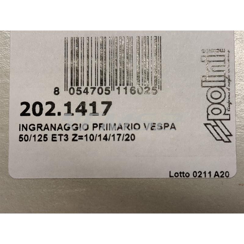 Ingranaggio quadruplo primario Polini con rapportatura Z10-14-17-20, denti dritti per motori Piaggio Vespa 50 Special e 125 Primavera ET3 e PK 50 e PK 125 cc, ricambio 2021417