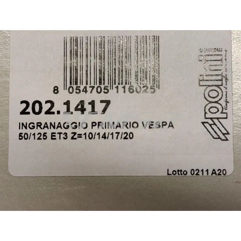 202.1417 Ingranaggio quadruplo primario Polini con rapportatura Z10-14-17-20, denti dritti per motori Piaggio Vespa 50 Special e 125 Primavera ET3 e PK 50 e PK 125 cc