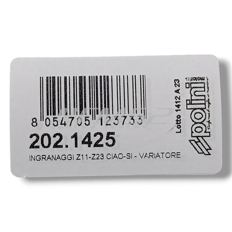 Ingranaggi primari Polini con dentatura z11 e z23 per ciclomotori Piaggio Ciao, Si, Grillo, Boxer, Bravo, SuperBravo, Cba con variatore, ricambio 2021425
