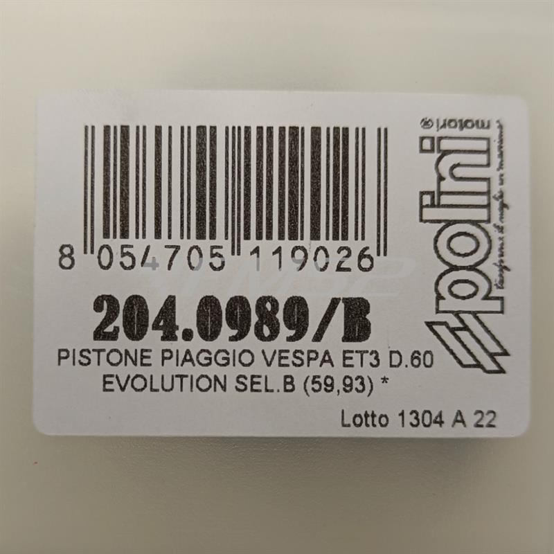Pist.piaggio vespa et3 d.60 evol.sel.b, ricambio 2040989B