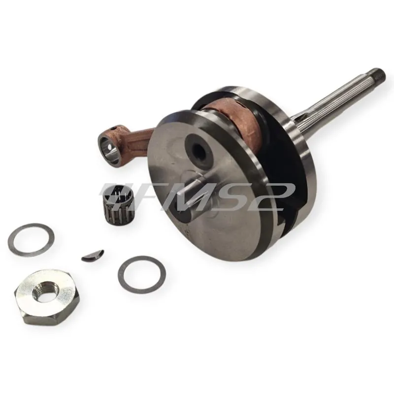 210.0074 Albero motore Polini a spalle piene per carter lamellare evolution con spinotto da 12 mm e gabbietta rinforzata per ciclomotori Piaggio Ciao, Si, Boxer, Bravo, SuperBravo, Grillo, Cba