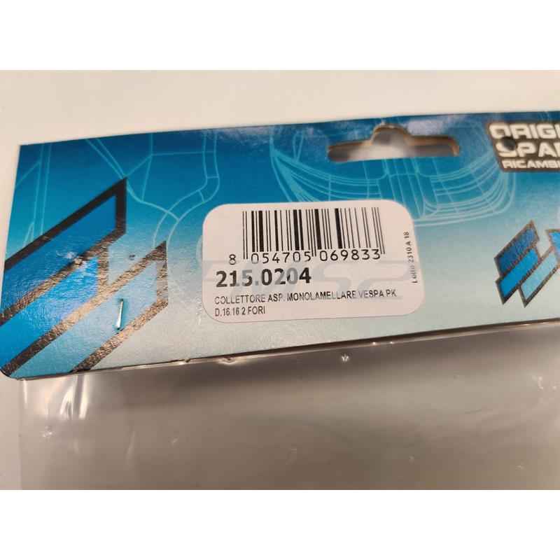 Collettore aspirazione Polini mono lamellare per  Vespa PK 50 e per carburatori diametro 16/16 Dell'Orto e fissaggio con 2 viti, ricambio 2150204