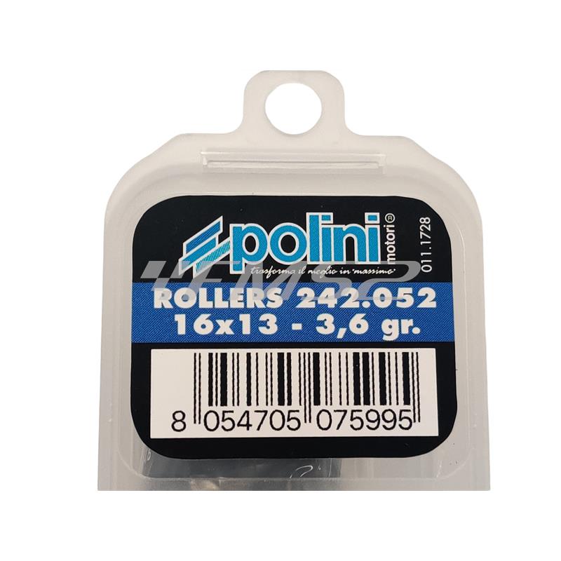 Kit rulli variatore 16x13 colore verde peso grammi 3.6 interno alluminio (Polini), ricambio 242052