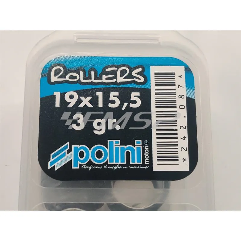 Kit rulli variatore 19x15.5 colore arancione peso grammi 3 interno alluminio (Polini), ricambio 242087