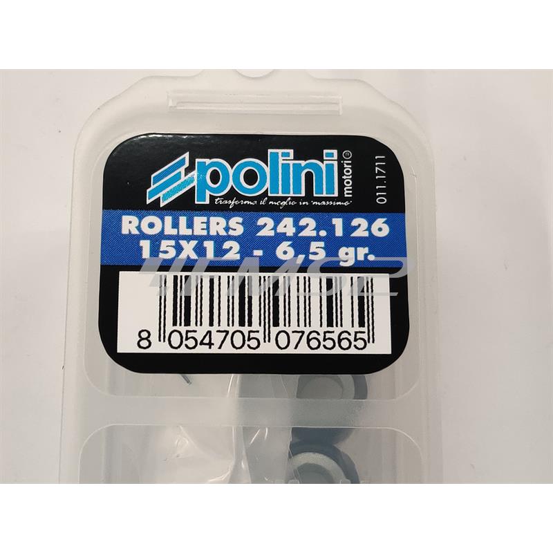 Kit rulli variatore 15x12 colore grigio peso grammi 6.5 interno ottone (Polini), ricambio 242126