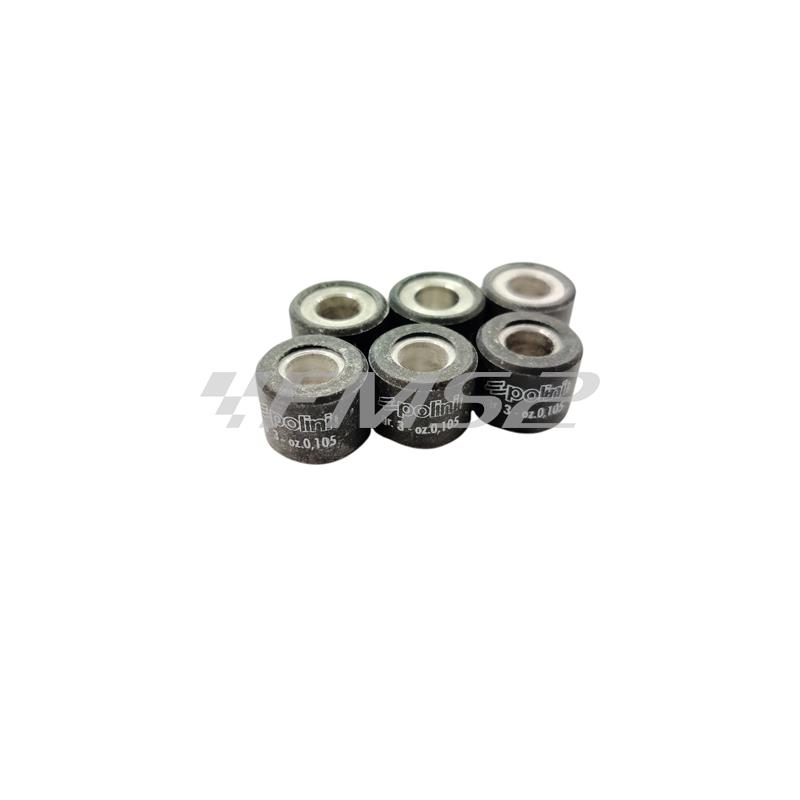 Kit rulli variatore 15x12 colore verde peso grammi 3 interno alluminio (Polini), ricambio 242133