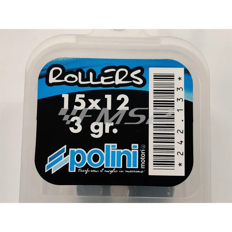 Kit rulli variatore 15x12 colore verde peso grammi 3 interno alluminio (Polini), ricambio 242133