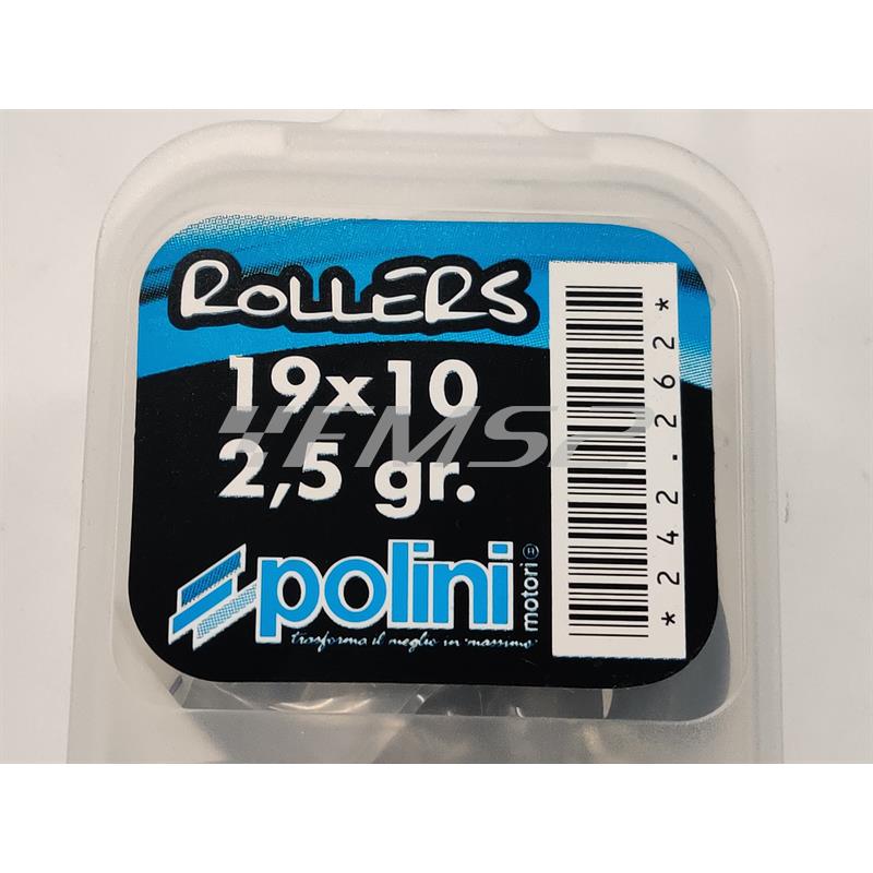 Kit rulli variatore Polini 19x10.2 mm peso grammi 2.5 interno alluminio per EVO a 9 rulli per Piaggio e Minarelli, ricambio 242262