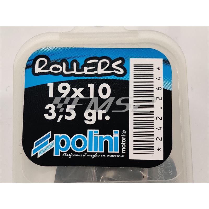 Kit rulli variatore Polini 19x10.2 mm peso grammi 3.5 interno alluminio per EVO 9 rulli per Piaggio e Minarelli, ricambio 242264