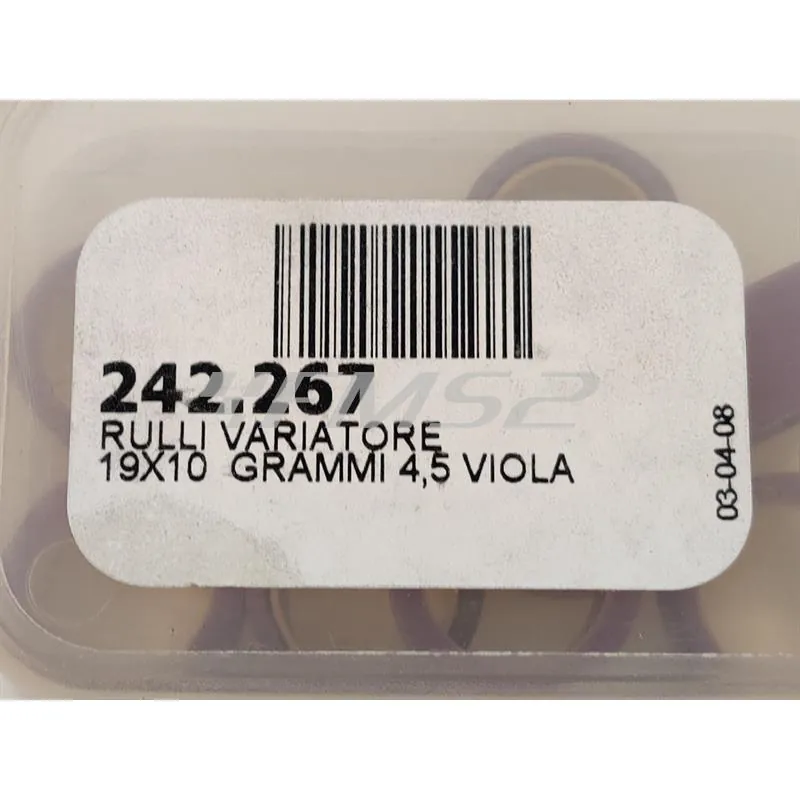 242.267 Kit rulli variatore Polini 19x10.2 mm peso grammi 4.5 interno ottone per EVO a 9 rulli per Piaggio e Minarelli