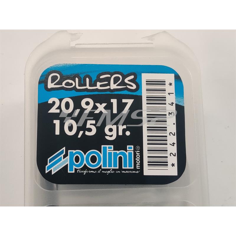 Kit 6 rulli Polini per variatore maxi scooter con diametro 20,9 x 17 mm e peso 10,5 grammi, ricambio 242341