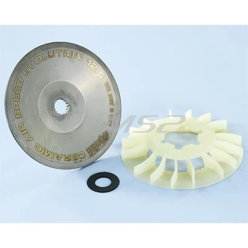 Semipuleggia fissa Polini in acciaio con riporto in ceramica lato cinghia con inclinazione da 12,5 gradi per motori Minarelli scooter 50, ricambio 2440128