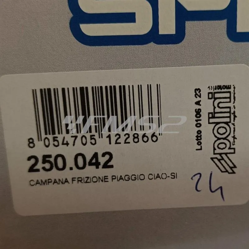 Campana frizione Polini in acciaio con sistema di rigatura per dissipare meglio il calore sui ciclomotori Piaggio Ciao, Si, Bravo, Grillo, Boxer, SuperBravo, Cba ricambio 250042