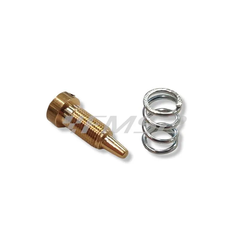 Vite e molla Polini versione corta per la regolazione della miscelazione aria e benzina nei carburatori Polini CP, ricambio 3430005