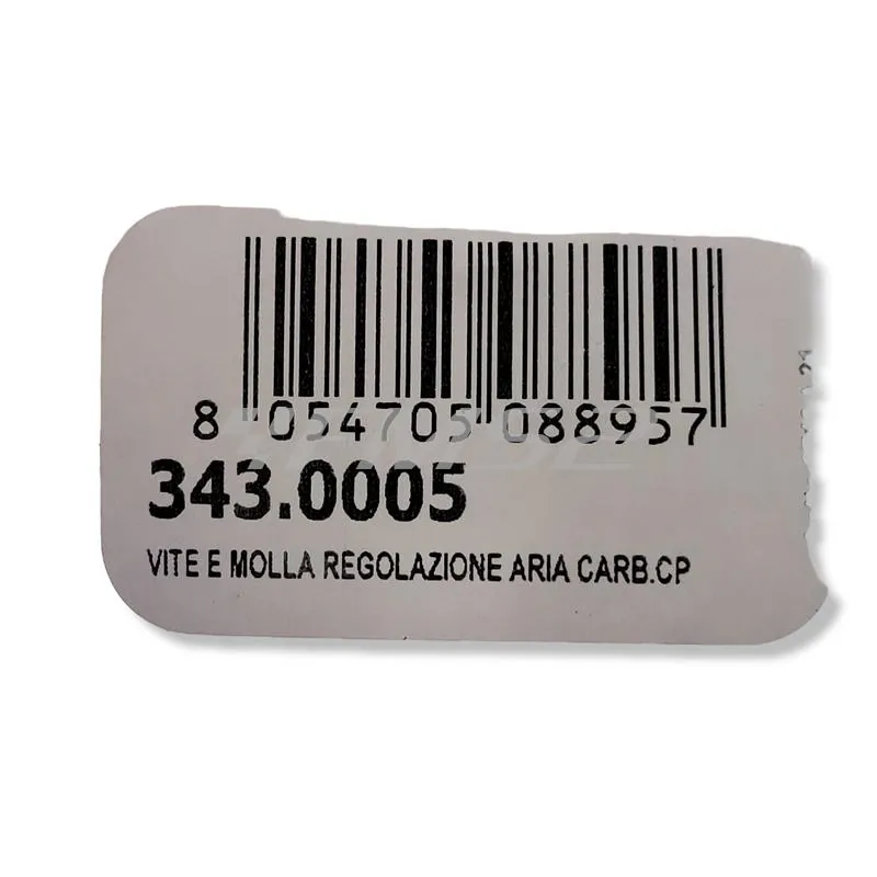 Vite e molla Polini versione corta per la regolazione della miscelazione aria e benzina nei carburatori Polini CP, ricambio 3430005