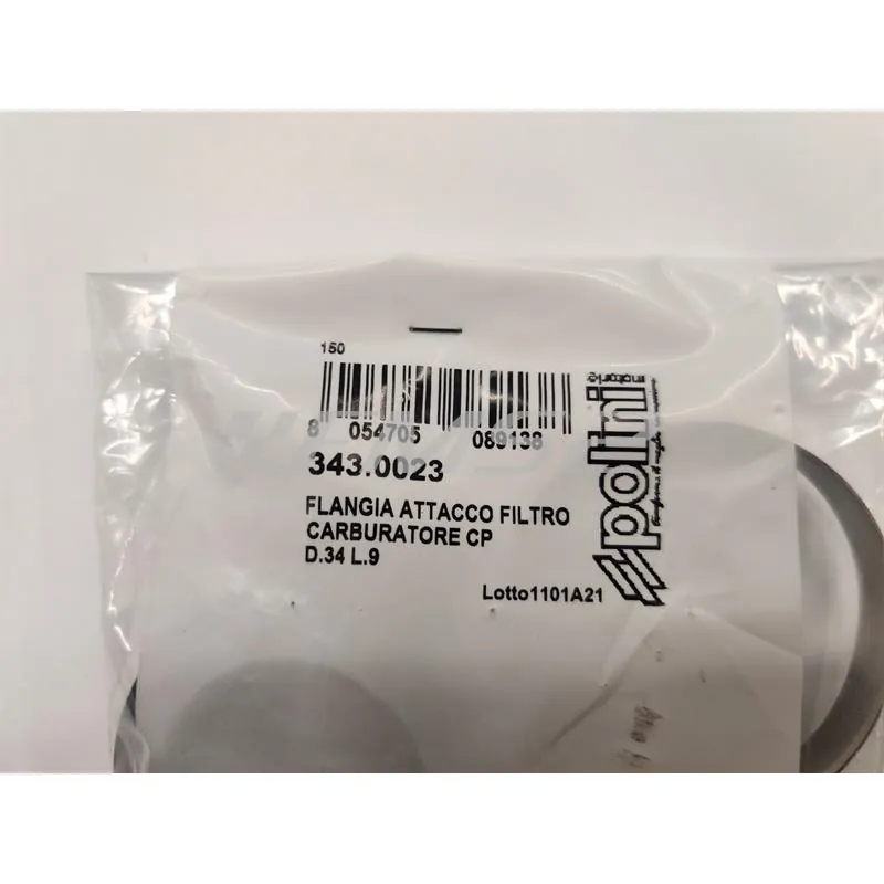 Flangia attacco filtro carburatore Polini cp con attacco diametro 34mm e lunghezza 9mm per scooter con scatola filtro originale, ricambio 3430023