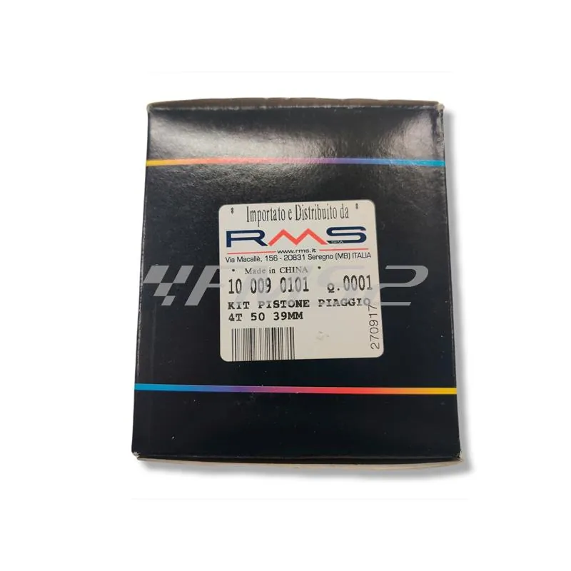 Pistone completo RMS per scooter Piaggio 50 cc 4 tempi con diametro 39 mm e spinotto 12 mm, ricambio 100090101