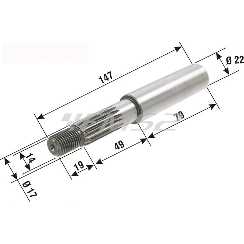 Albero ruota nudo posteriore (RMS) per scooter 50 con motore Minarelli verticale ed orizzontale aria e liquido braccio lungo, ricambio 100240050