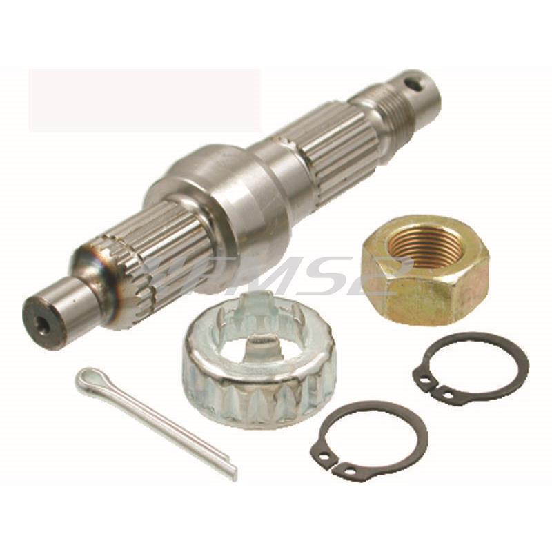 Kit albero ruota posteriore nudo RMS completo di dado-coppiglia-coperchio dado e seeger per scooter Piaggio Gilera 125-150 4t, ricambio 100240100