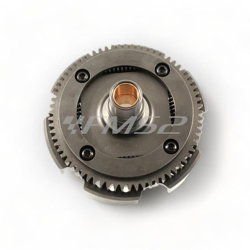 Campana frizione RMS EVOK racing con 72 denti dritti per montaggio sui motori Piaggio Vespa 50 e 125 cc con cambio a 3 e 4 marce e Ape 50 tutte le versioni, ricambio 100240151