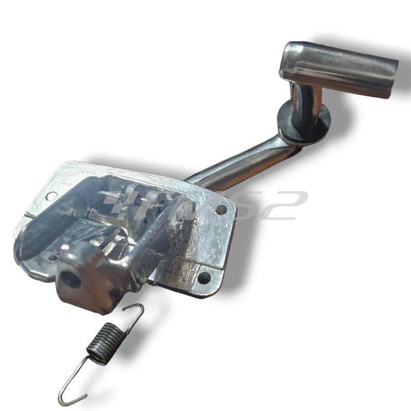 Pedale freno posteriore RMS in alluminio spazzolato completo di molla ritorno, gommino tondo battuta e perno fissaggio cavo freno per Piaggio Vespa 50 R, L, N e 125 primavera, ricambio 121530191