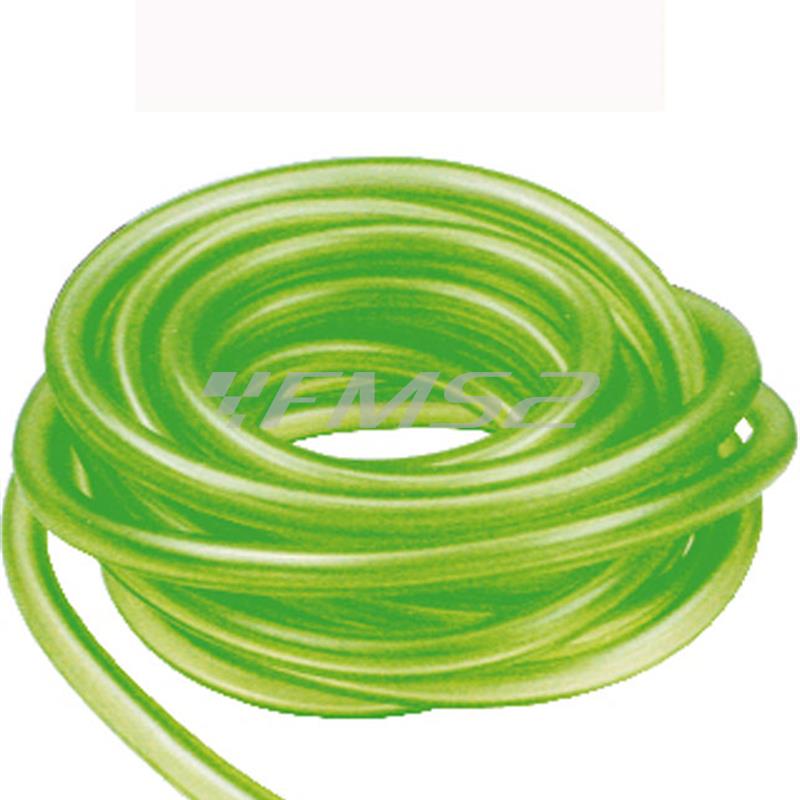 Tubo benzina in gomma di colore verde trasparente con misura 7 x 12 mm venduto al metro ideale per montaggio su Piaggio Vespa e Ape 50, ricambio 121690069