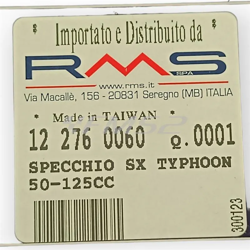 122760060 Specchio retrovisore sinistro RMS in plastica nera per scooter Gilera Typhoon, Storm e Piaggio Nrg, Ntt, Nrg Mc2 50 cc prodotti fino al 1998