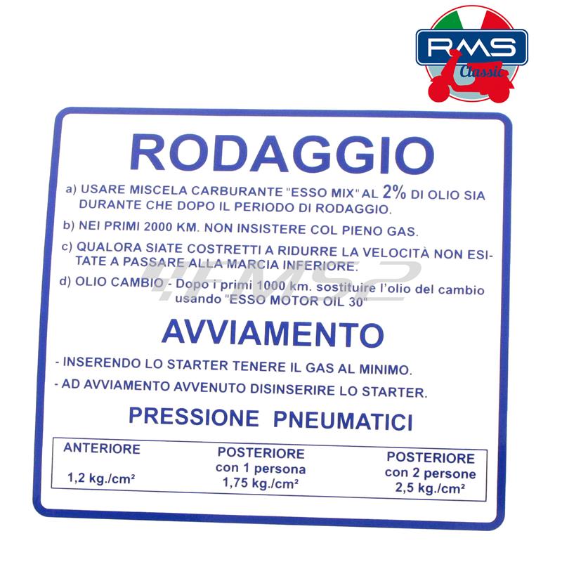 Adesivo targhetta di colore blu rodaggio vespa rally 180, ricambio 142721060